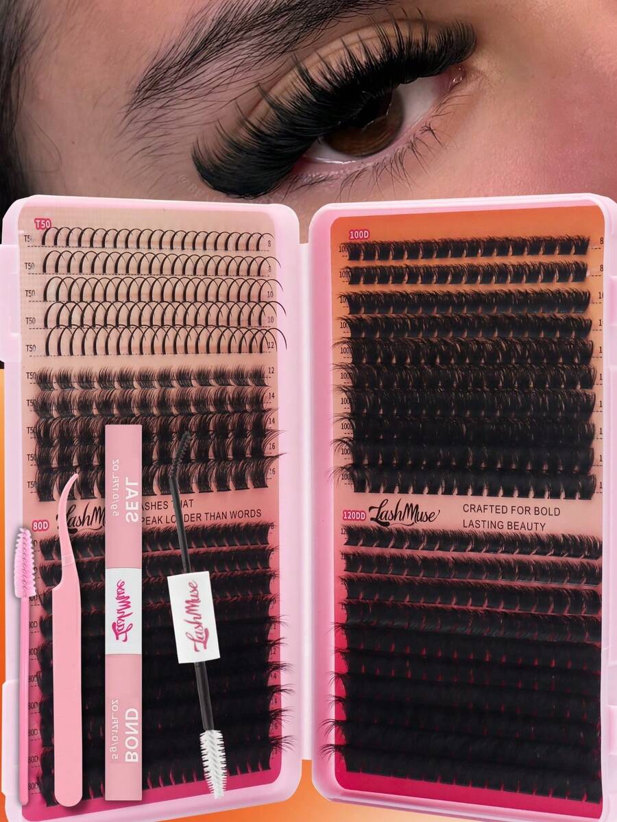 1BOX/2BOXES 640PCS/1280PCS Lash Cluster Set, Individual Cluster Lashes, D/DD Curl 0.35-0.63inch Effect DIY False Lashes, 50D+60D+80D+100D/50D+80D+100D+120DD Mixed Density, Natural Fluffy & Thick, 0.07mm Mink-Like Hair, Includes Eyelash Glue, Tweezers & Brush, For Christmas, Halloween, Party, Daily Wear, Essential Beauty Tools, Beauty & Health, Festive Glam Beauty, Eye Lash Clusters, Individual Eyelashes, Lashes, Fake Lashes - 黑色 - 查看 1