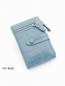 Nueva cartera plegable multifunción de color vino tinto, monedero pequeño con bloqueo RFID anti-robo, tarjetero de cuero PU suave, regalo para mujer, billetera mini, monedero, billetera pequeña, billetera linda, tarjetero, monedero de monedas, regalos, rellenos de calcetines, accesorios - Azul - Ver 3