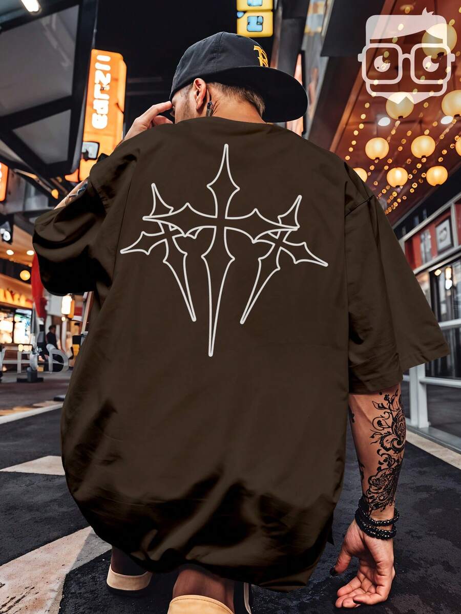 Oversized Gym Cross Streetwear Gothic Urban Style T-Shirt 3258 NERD VEST - Rust Brown - View 1