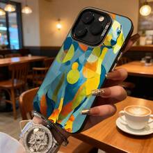 Funda de Teléfono Diseño de Arte Abstracto Azul Amarillo Naranja para iPhone 14 13 12 11 Pro Max y  Galaxy S23 S22 S21 Plus Opción de Regalo Ideal para Todas las Temporadas - Negro - Ver 7