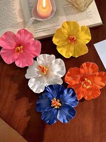 5个/1个 女士粉色黄色白色橙色蓝色7.5厘米/2.95英寸扎染仿花发夹，时尚百搭高端优雅简约纯色侧夹发饰，适合日常外出、休闲、派对、通勤、度假、马尾辫、发髻、洗脸、化妆、服装搭配、爪夹、发夹、发卡、情人节配饰、头部配饰、春季、发卡 - 彩色 - 查看 17