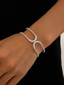 1pc Women's Elegant Fashion Geometric Design Rhinestone Bracelet, Suitable For Daily Wear And Parties - Silver - View 3