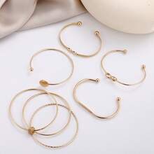 5pcs Asymmetrical Geometric Layered Bangle Bracelet Set, Exaggerated Design Jewelry For Women - Gold 5pcs - View 3