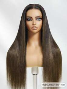 Tóc giả Bye Bye Knots 7x5 Lace Front không cần keo dán, đã cắt sẵn, tẩy trắng sẵn, tỉa gọn, chân tóc đen chuyển dần sang nâu hạt dẻ ombre Light Yaki thẳng, có dây rút vô hình, dễ đội, phù hợp với mọi kích cỡ đầu, ren trong suốt, 100% tóc người, có thể nhuộm. Tóc Unice - SNATURAL/33 - Xem 4