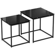 HOMCOM Set di 2 tavolini laterali, tavolino da caffè con piano in vetro, tavolino quadrato in acciaio nero per soggiorno - 1 - Visualizzare 1