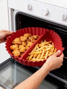 2格新款可重复使用硅胶空气炸锅垫，可重复使用空气炸锅烘焙垫，耐高温硅胶空气炸锅托盘，兼容所有空气炸锅，带隔层的厨房烘焙托盘垫，厨房工具/厨房配件/电器配件，圣诞节、万圣节、节日活动、派对的厨房配件 - 彩色 - 查看 1