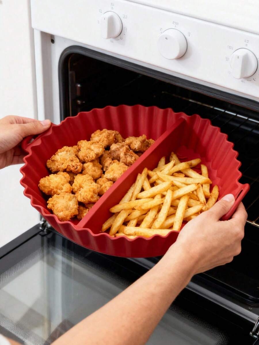 2格新款可重复使用硅胶空气炸锅垫，可重复使用空气炸锅烘焙垫，耐高温硅胶空气炸锅托盘，兼容所有空气炸锅，带隔层的厨房烘焙托盘垫，厨房工具/厨房配件/电器配件，圣诞节、万圣节、节日活动、派对的厨房配件 - 彩色 - 查看 1