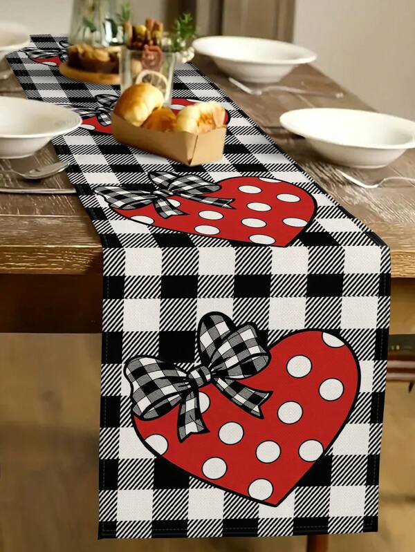 1 pezzo Runner da tavolo a motivo a cuore per San Valentino, decorazione per la casa per San Valentino, accessori per feste al chiuso/all'aperto, decorazione per la stanza, adatto per la decorazione della casa e della cucina per San Valentino e per le feste di Natale