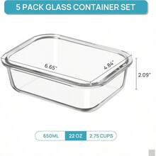 5Pack 22oz Glass Storage Containers With Lids, Glass Meal Prep Food Container Sets With Snap Airtight Lids Microwave, Oven, Freezer And Dishwasher - 5 gói 22oz - Xem 3