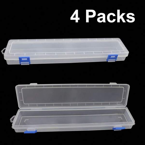 4 Packs Paint Brush Storage Box Clear Paint Brush Holder Long Brush Storage Case Watercolor Pen Container With Buckle For House, Studio, Travel, Ideal For Long PaintBrush, Colored Pencils, Watercolor Pens, Crayons, Chalks, Markers, Art Supplies For Artists, Painter, Adults & Hobbyist (13 X 2.76 X 1.4in)