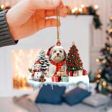Talataca Havanese con árbol de pino de Navidad, muñ de nieve, regalo 2D plano espejo retrovisor para coche, accesorios para árbol de Navidad, decoración colgante interior retrovisor(default) - Multicolor - Ver 4