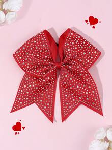 1pc World Cup Large Glitter Cheer Bow With Full Rhinestones, Back-To-School Large Bow Scrunchies, Colorful Shimmer Shiny Cheer Hair Bow, Elastic Band Ponytail Holder For Cheerleader Girls Sports, Red And White Hair Accessories. - Multicolor - View 1