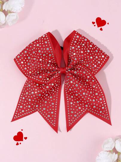 1 chiếc nơ cài tóc cổ vũ lớn lấp lánh World Cup đính đá nhiều màu sắc, nơ cài tóc chun co giãn giữ tóc đuôi ngựa cho các nữ cổ động viên thể thao, phụ kiện tóc màu đỏ và trắng.