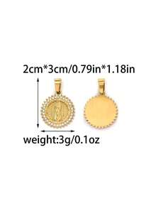 1pc/Pack 304 Stainless Steel Rhinestone Religious Series Pendant, 18K Gold Plated Fashionable Versatile Necklace Charm - Gold - View 8