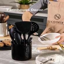 Nucookery Utensil Holder, 64" Ceramic Kitchen Utensil Holder With Countertop-Protection Cork Bottom, Farmhouse Kitchen Decor For Counter, Christmas Gift (Stone Black) - ColorA - 查看 6