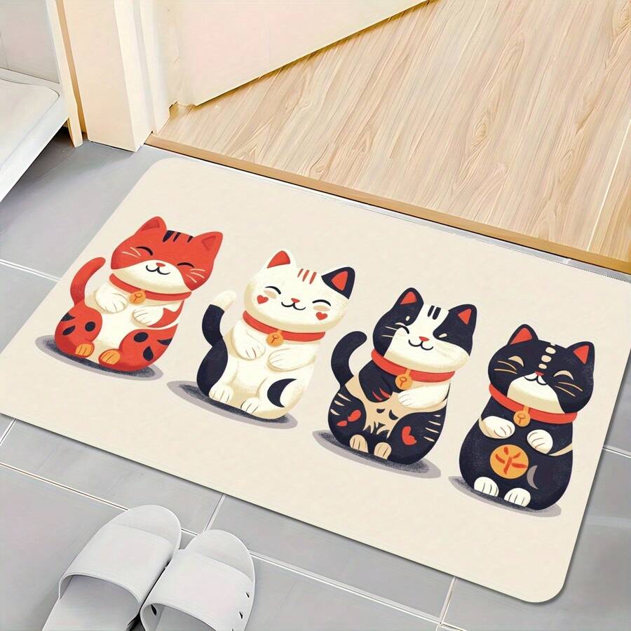 Decorative Diatom Mud Floor Mat With Cute Cat Print, Ultra Absorbent Non Slip Soft Surface, Quick Drying Easy Clean For Home Entryway And Bathroom - trắng - Xem 1