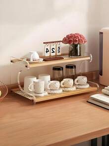 1pc Acrylic Multi-Layer Kitchen Storage Rack, Large Capacity Countertop Organizer, Tabletop Spice Rack, High-End Desk Cup Holder, Tea Set Storage Rack, Multi-Function Home Storage Rack, Suitable For Home, Bar Or Balcony Decor, Light Brown Surface, Kitchen Organization | Modern Kitchen Shelf | Bamboo Shelf, Kitchen Rack And Shelves - Multicolor - View 5
