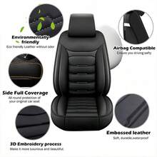 Sleek Black Faux Leather Stitched 5-Seater Full Coverage Car Seat Covers - Universal Fit Auto Seat Protectors - 五座黑色 - 查看 7