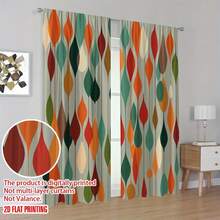 2pcs Mid-Century Modern Curtains - Blackout Window Drapes With Green, Orange, Red, Brown, Beige, White, Black - Light Blocking Privacy Window Treatments For Living Room, Bedroom, Office, Kitchen - Machine Washable Polyester Window Curtains - Easy Installation With Rod Pocket Hanging, Room Divider, Contemporary Design, Durable Fabric, Home Decorators, 2D Flat, Mid Century Modern Curtain, Bedroom Patterned Curtain With Abstract, Retro Blackout Curtain, Fabric Curtain, Curtain Orange - 彩色 - 查看 3
