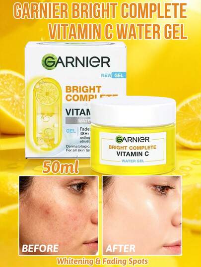 Garnier 卡尼尔亮白维C保湿精华，一周淡化色斑，抑制痘痘，提亮肤色，48小时保湿，50毫升，减少痘印，丰盈柔滑肌肤，舒缓干燥，蕴含维C微胶囊、3%烟酰胺、透明质酸，凝胶乳霜质地，清爽不油腻，快速吸收，不留残余，适合暗沉、易长痘肌肤、夜猫子、晨间护肤、午间补妆、晒后修复，节日送礼佳品