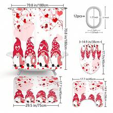 1pc/4pcs Romantic Valentine's Day Themed Shower Curtain Set, Includes Gnome, Heart, "Happy Valentine's Day", Plaid Background, "LOVE" Text Design Shower Curtain, Bath Mat, Toilet Seat Cover, 12 Hooks, Machine Washable, Artistic Design, Suitable For All Seasons, Valentine's Day Shower Curtain, Bathroom Decor - Multicolor - View 28