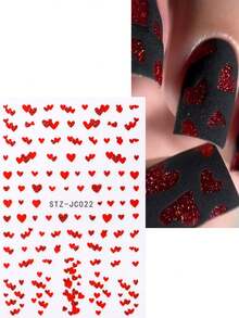 2片迷你红色闪光爱心美甲贴纸，重叠爱心图案，爱心覆盖整个表面，浪漫婚礼美甲贴花，新年美甲用品 - 彩色 - 查看 7