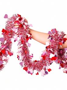 2pcs/8pcs Valentine's Day Heart Shaped Glitter Wreath Decor, Pink & Gold Metal Wreath, Valentine's Day Decorations, Suitable For Home, Outdoor And Wedding Hanging Decor, Plastic Party Decorations For Valentine's Day, Anniversary, Birthday, Wedding, Flower Arrangement - Multicolor - View 11