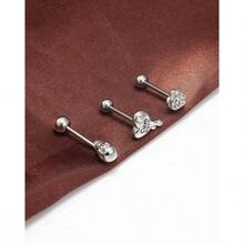 14G Tongue Piercing Jewelry - Heart, Skull, Flower Tongue Rings Women Men - Surgical Steel, Silver, Black, Gold - Silver Tone - 查看 5