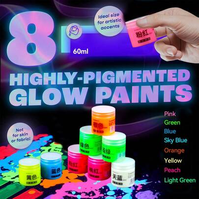 20/60ml Mini Glow In The Dark Paint, 8 Colors, Suitable For DIY Decoration, Art Painting, Indoor & Outdoor Crafts, Can Be Used On Canvas, Rocks, Wood And More, Waterproof, Rich Colors, Ideal Gift And Essential Art Supplies & Stationery For Back To School 2026