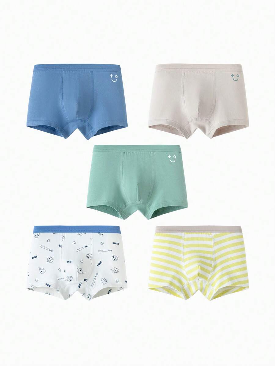 Balabala 5pcs/Pack Boys' Premium Cotton Briefs, Patterned & Solid Classic Designs