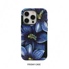 Funda de Teléfono Vintage de Moda con Flor Azul para iPhone 17 17 Pro 16 Pro Max 15P 13 11 12 XS 8 Plus 7 Funda Brillante 2 en 1 - Colores mixtos - Ver 3