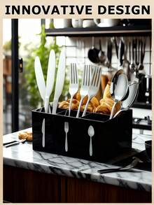 3-Compartment Acrylic Cutlery Organizer Tray, Tabletop Silverware Holder Rack For Kitchen Cabinet, Dining Room - Multicolor - View 3