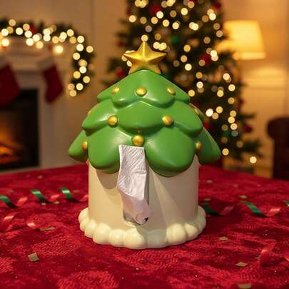 Christmas Tissue Box, Tree House Tissue Case Decorative Desktop Napkin Dispenser Home Office Present