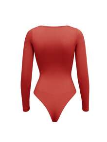 Suprenx 1pc Women's Long Sleeve Tummy Control Lift Bust Bodysuit - Red - View 4
