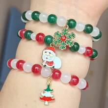 3pcs/Set Cute Glass Bead Santa Claus, Snowflake, Christmas Tree Elastic Beaded Bracelet, Suitable For Men And Women To Wear For Christmas - Santa Claus + Christmas Tree + Snowflakes - View 2