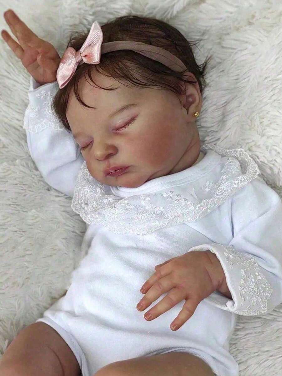 50 CM Girl Realistic Soft Vinyl Reborn Sleeping Doll With 3D-Painting Skin And Vascular Vein, 20 Inch Newborn Baby Cute Kids Bedtime Toy Handmade Birthday Gift (Some Parts Random, Including Pacifier, Bottle, Hair Accessories And Clothes Set) - trắng - Xem 1