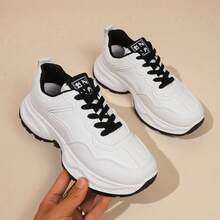 女士新款厚底运动鞋，轻便休闲鞋，小白鞋，网球鞋，百搭跑鞋，可爱时尚轻便厚底运动鞋 - 黑色 - 查看 10