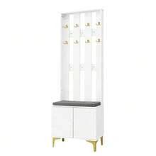 Wardrobe Set With Shoe Bench And Cushion, Wardrobe Front With Hooks [OLD SKU: WF32579234W] - White - View 10