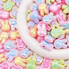 10pcs Colorful UV Cross Hole Rabbit Head Acrylic Beads For DIY Jewelry Making, Necklaces, Bracelets, Earrings, Handicraft Accessories - 10Pcs - 查看 1