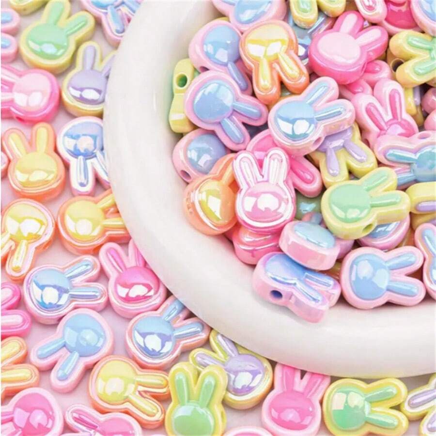 10pcs Colorful UV Cross Hole Rabbit Head Acrylic Beads For DIY Jewelry Making, Necklaces, Bracelets, Earrings, Handicraft Accessories - 10Pcs - 查看 1