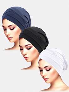 1顶/3顶女士交叉弹力针织帽，骷髅帽，适合日常佩戴/睡眠帽 - 彩色 - 查看 19