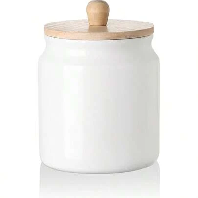 GSYY Sweear Ceramic  Canisters Ain Food Sage Ar With Aig Seal Wooden Lid He Container Serng For Coffee Beans Tea-Leave Sugar Salt And More Wh XS(6.8 FLOZ )