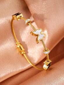 1pc Stainless Steel Gold Bangle Bracelet With Lucky Blue Evil Eye Charm, Fashionable Jewelry For Men And Women - Gold - View 3