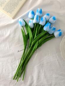 1/8花束 优雅逼真渐变蓝色郁金香 - 采用PU材质，这些仿真花细节高度逼真。适合卧室和客厅装饰。 - 漸層藍色 - 查看 5