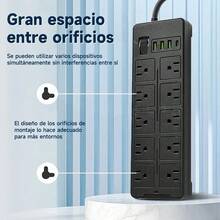 Regleta Cargador Multicontactos Premium Con 10 Salidas 3 Puertos Usb 1 Tipo C Extensiones Negro 14 Tomas 2m American Standard - Tipo de Enchufe A USA (110-127V) - Ver 4