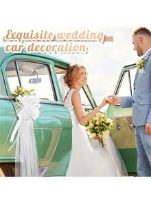 一套白色婚礼长椅蝴蝶结，带有长薄纱尾，适用于教堂座椅走道装饰、婚车装饰，大号蝴蝶结也适合新娘送礼会、生日、周年纪念日等场合。 - 彩色 - 查看 5