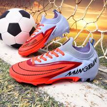 1双成人学生高帮户外足球鞋，专业运动鞋，适合团队比赛，大码防滑AG/FG鞋钉，适用于天然草和软地，皮革足球训练鞋，系带设计，轻便高性能防滑设计，顶级足球鞋 - 紫色 - 查看 2