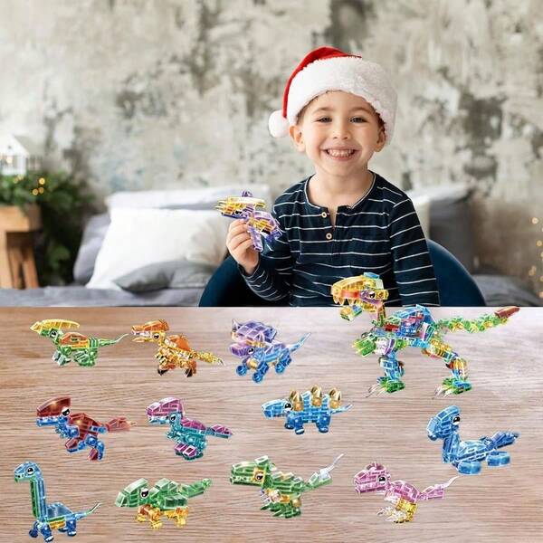 Dinosaur Party Favors For Kids, 12 In 1 Mini Animals Building Block Toy Set For Goodie Bag Fillers Children's Day Cl...