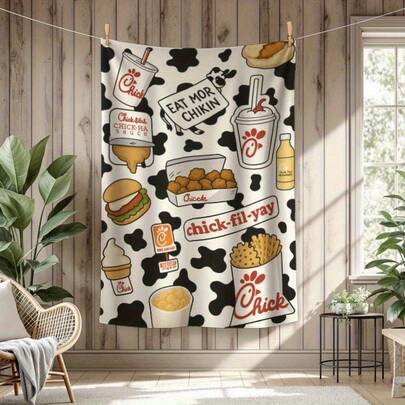 ChickfilA Patterned Blanket Chick Fil Yay Eat Mor Chicken Snack Food Contemporary Chic Printed Throw Blanket – Elegant Living Room Accent