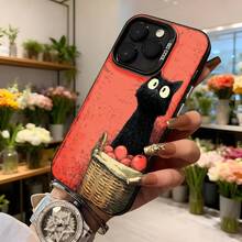Cubierta de teléfono con diseño de gato negro y cesta de frutas color rojo para iPhone estilo vintage ideal para amantes de los animales y decoración floral Aplicable a los teléfonos de la serie Apple y Galaxy - Blanco - Ver 6